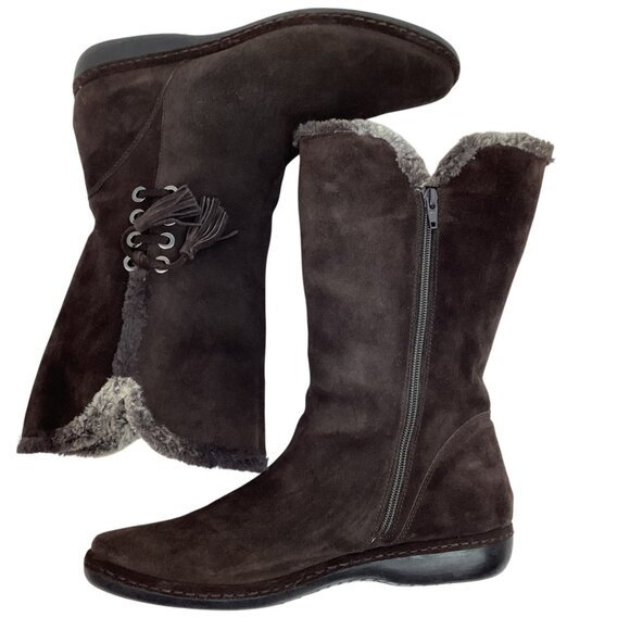 Stuart Weitzman Suede Mid-Calf Tassel Womens 10.5M Boots Zip Faux Fur Brown - Picture 3 of 14